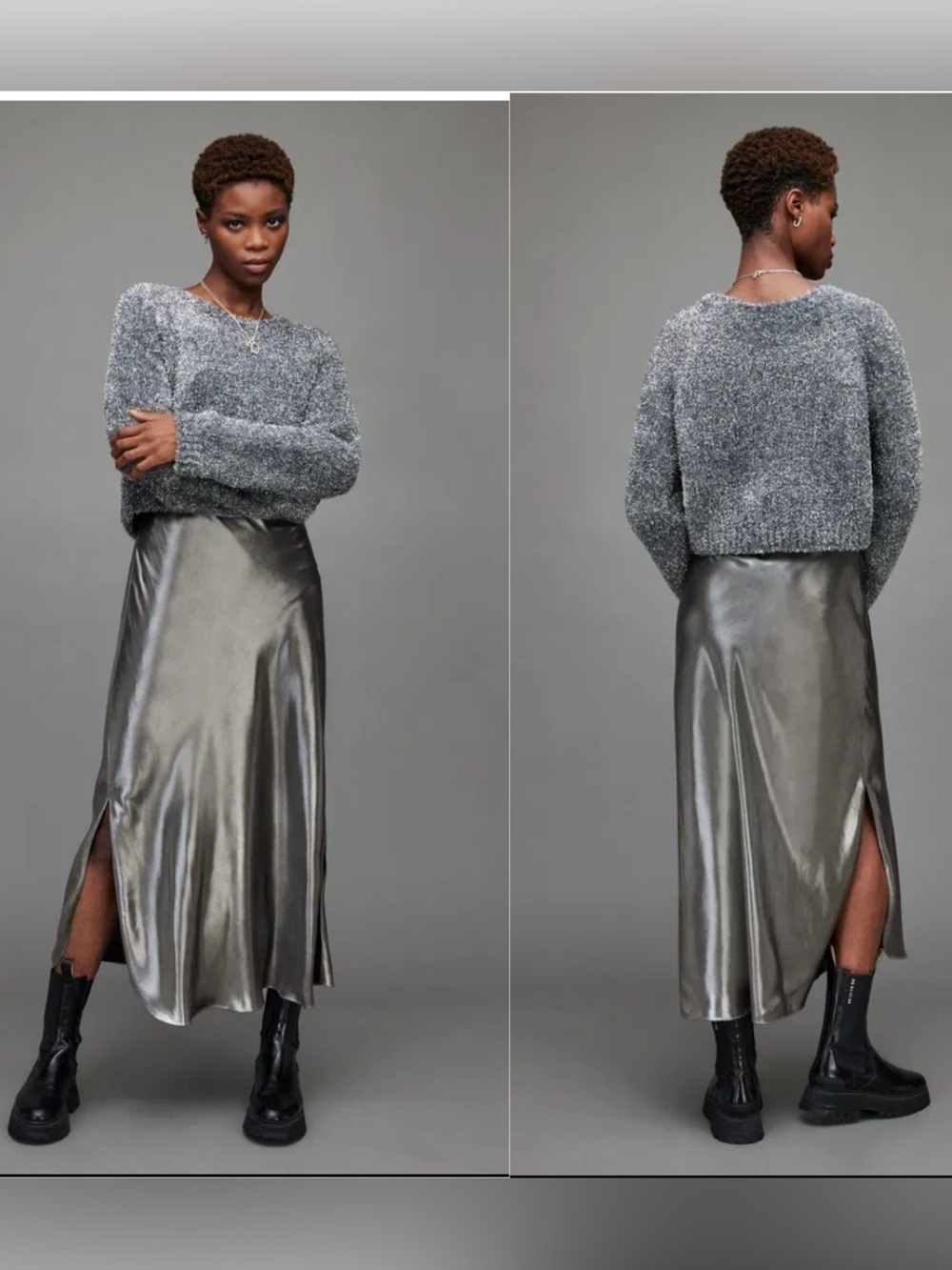 Allsaints Rosetta Tinsel Dres Silver/Pearl Grey Nwt Size Xs